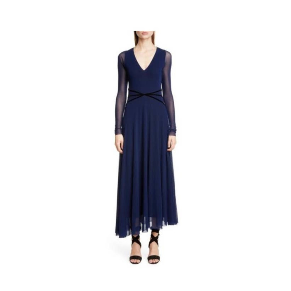 NWOT Fuzzi blue long sleeve, crepe, asymmetric midi dress
